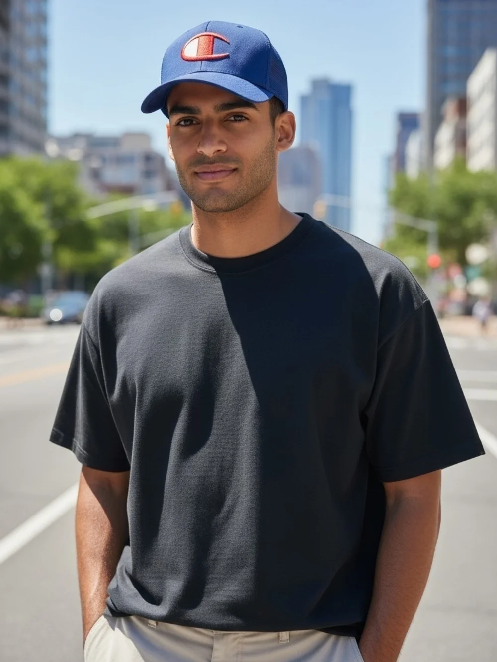 Champion Kids Navy Blue Mesh-Back Hat with Red & White Logo